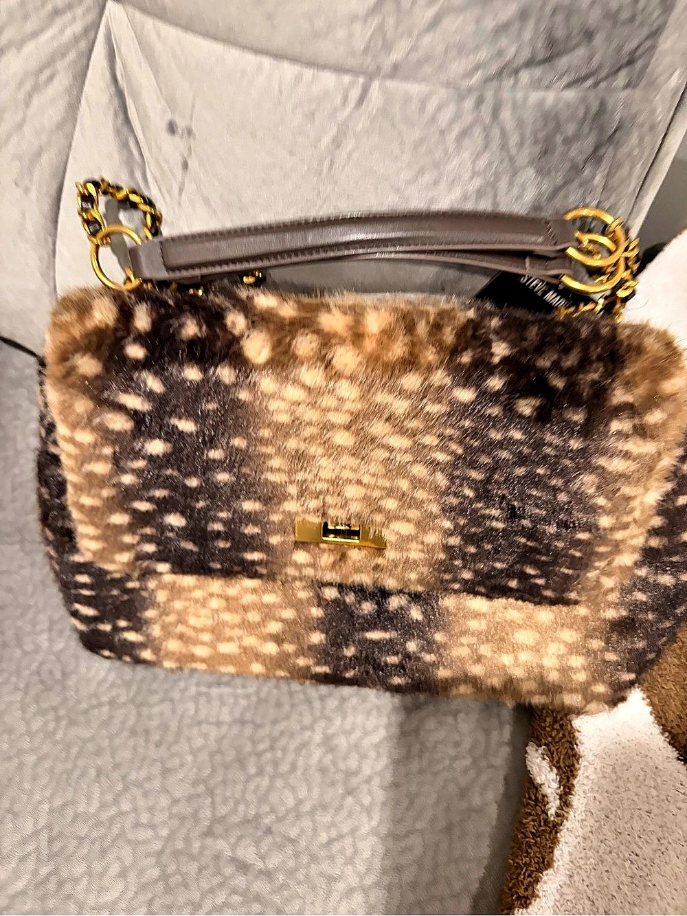 Steve Madden Faux Fur Shoulder Bag in Brown & Cream